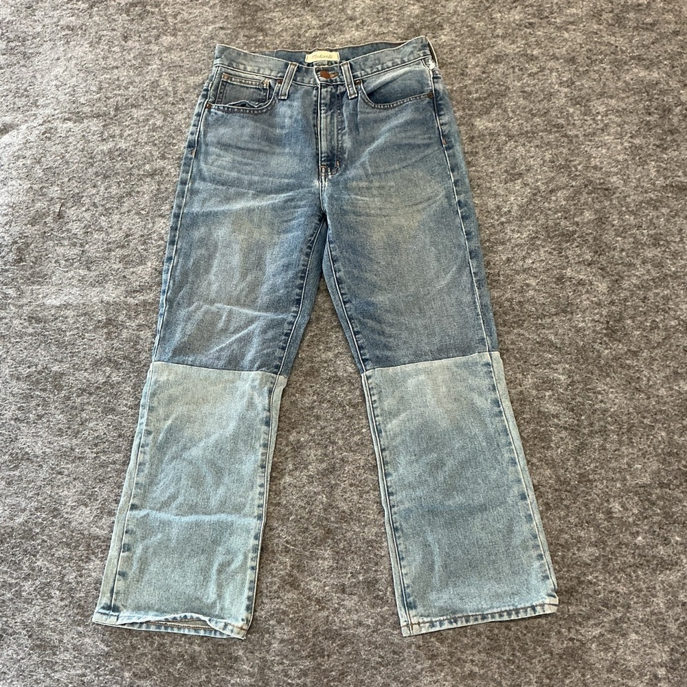 Madewell Two Tone Blue Retro Crop Bootcut Jeans A20